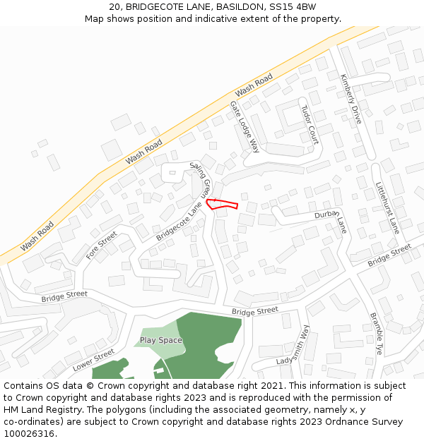 20, BRIDGECOTE LANE, BASILDON, SS15 4BW: Location map and indicative extent of plot