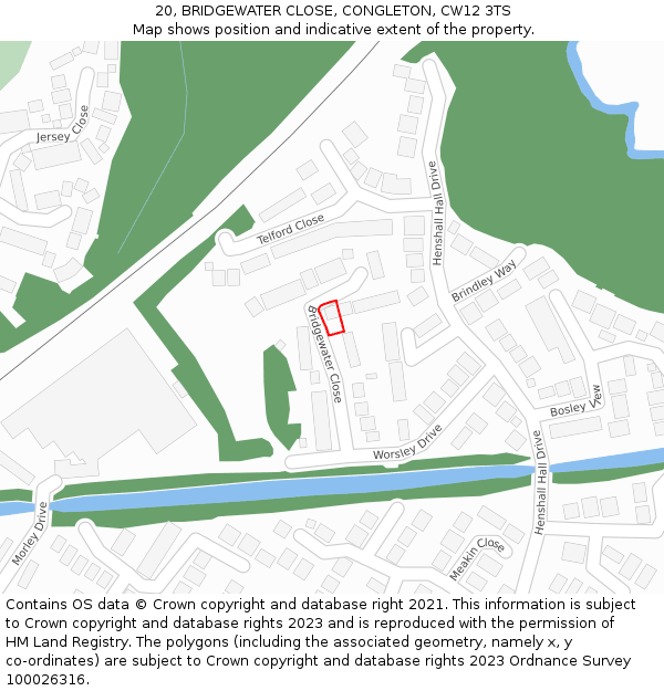20, BRIDGEWATER CLOSE, CONGLETON, CW12 3TS: Location map and indicative extent of plot