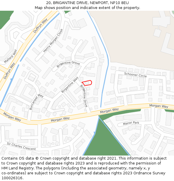 20, BRIGANTINE DRIVE, NEWPORT, NP10 8EU: Location map and indicative extent of plot