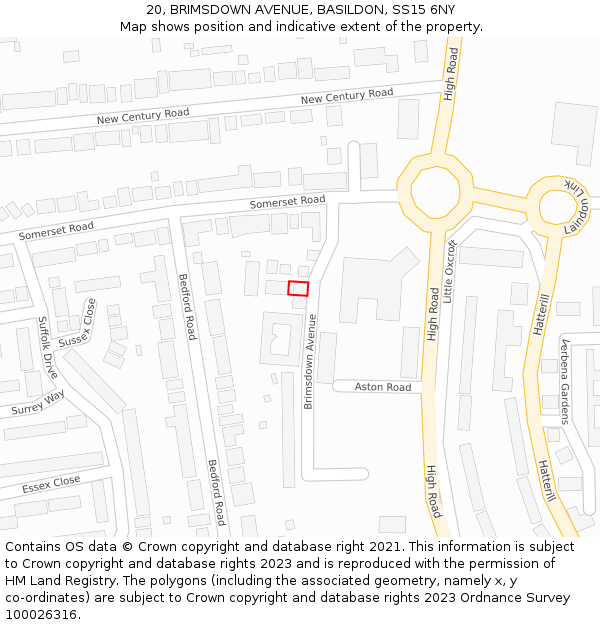 20, BRIMSDOWN AVENUE, BASILDON, SS15 6NY: Location map and indicative extent of plot