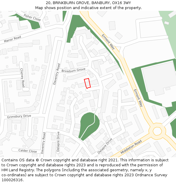 20, BRINKBURN GROVE, BANBURY, OX16 3WY: Location map and indicative extent of plot