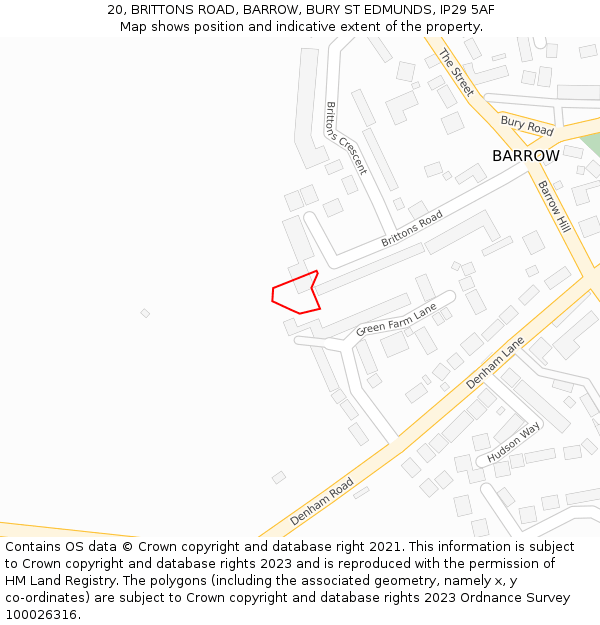 20, BRITTONS ROAD, BARROW, BURY ST EDMUNDS, IP29 5AF: Location map and indicative extent of plot