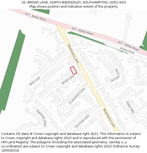 20, BROAD LANE, NORTH BADDESLEY, SOUTHAMPTON, SO52 9GH: Location map and indicative extent of plot