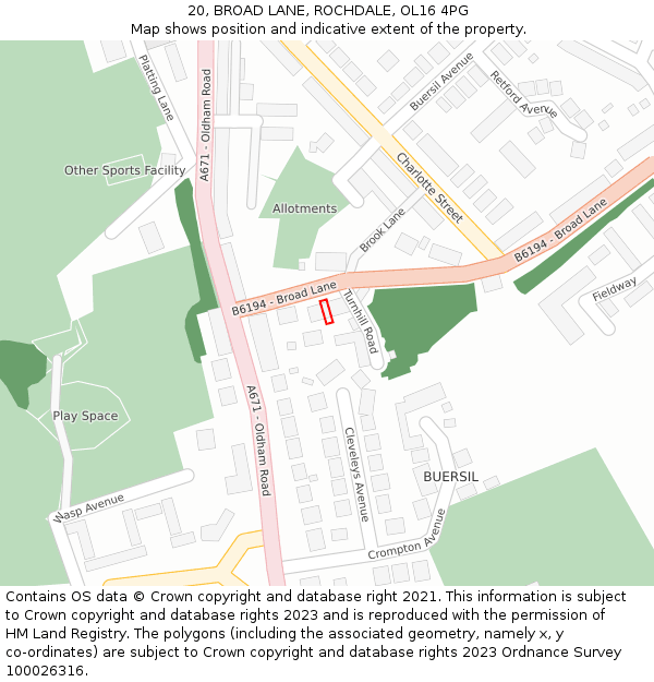 20, BROAD LANE, ROCHDALE, OL16 4PG: Location map and indicative extent of plot