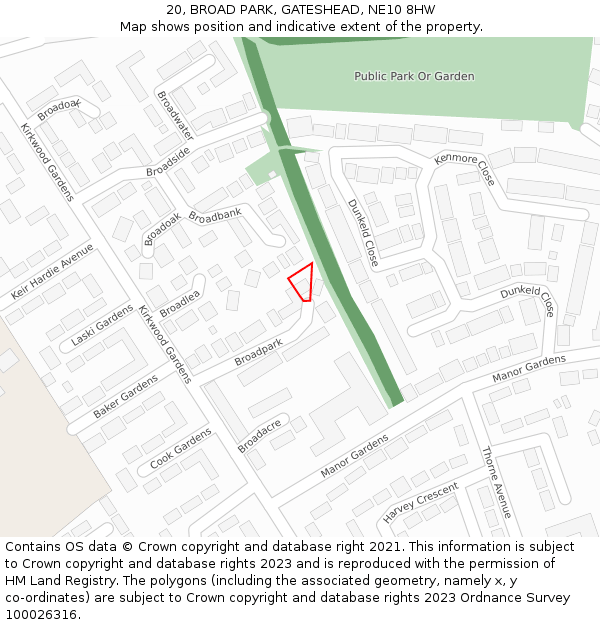 20, BROAD PARK, GATESHEAD, NE10 8HW: Location map and indicative extent of plot