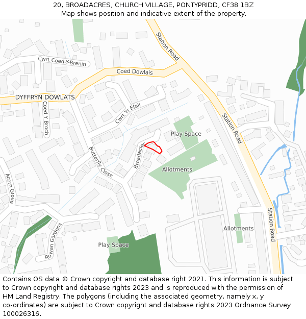 20, BROADACRES, CHURCH VILLAGE, PONTYPRIDD, CF38 1BZ: Location map and indicative extent of plot