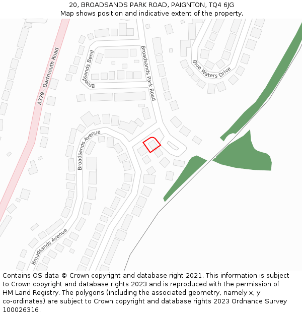 20, BROADSANDS PARK ROAD, PAIGNTON, TQ4 6JG: Location map and indicative extent of plot