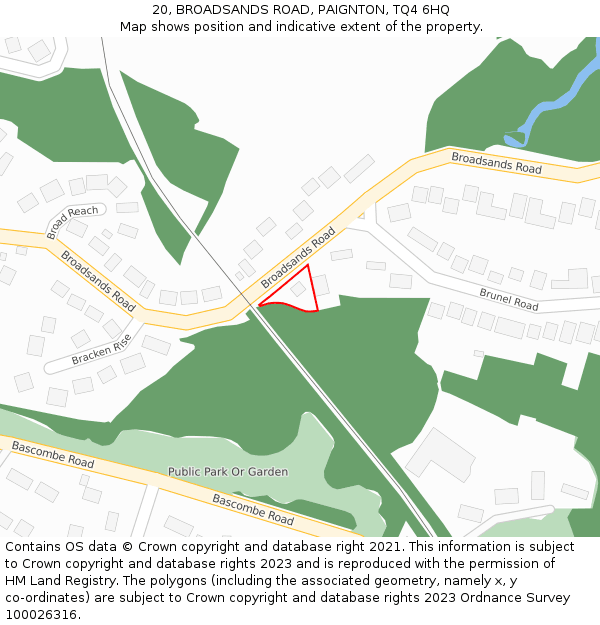 20, BROADSANDS ROAD, PAIGNTON, TQ4 6HQ: Location map and indicative extent of plot