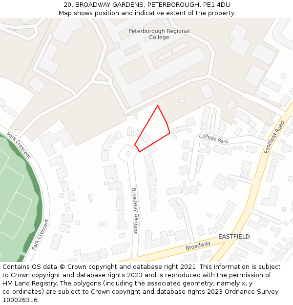 20, BROADWAY GARDENS, PETERBOROUGH, PE1 4DU: Location map and indicative extent of plot