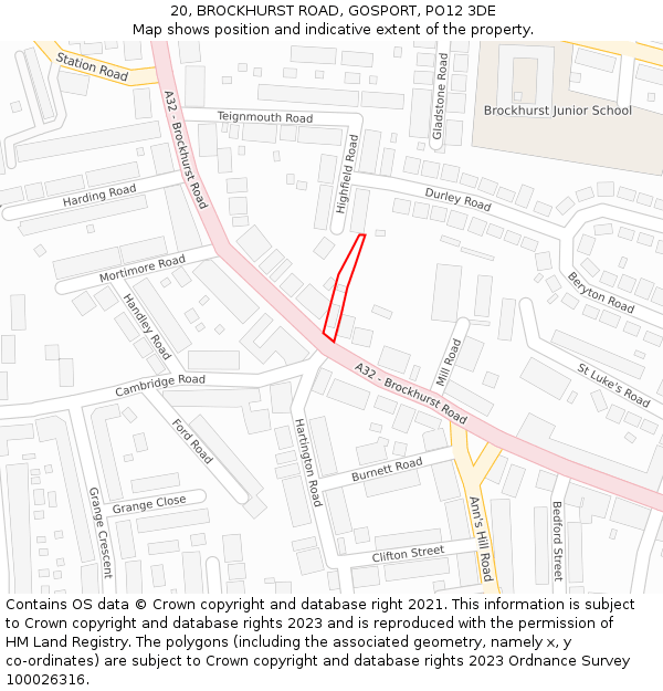 20, BROCKHURST ROAD, GOSPORT, PO12 3DE: Location map and indicative extent of plot