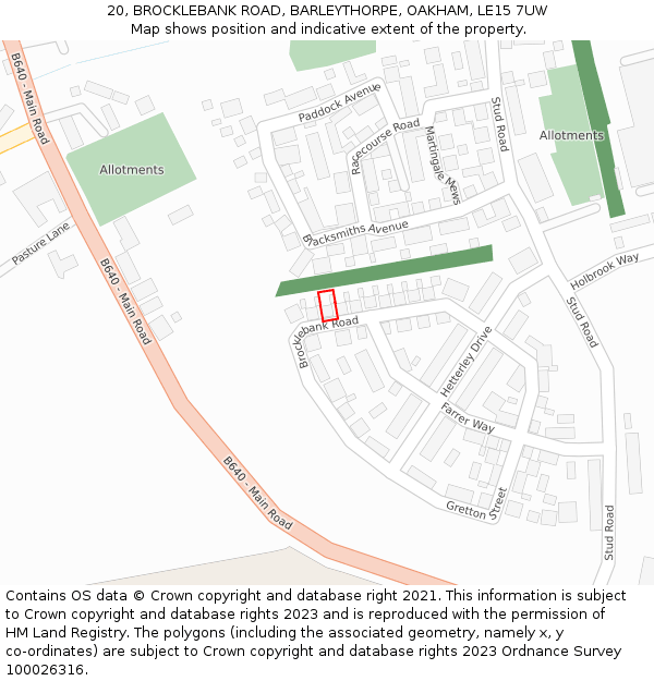 20, BROCKLEBANK ROAD, BARLEYTHORPE, OAKHAM, LE15 7UW: Location map and indicative extent of plot