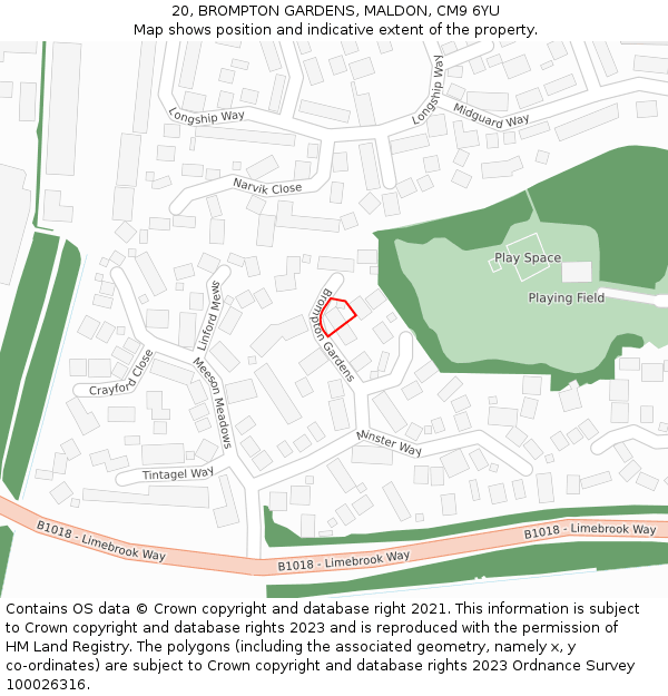 20, BROMPTON GARDENS, MALDON, CM9 6YU: Location map and indicative extent of plot