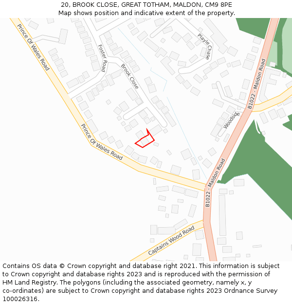 20, BROOK CLOSE, GREAT TOTHAM, MALDON, CM9 8PE: Location map and indicative extent of plot