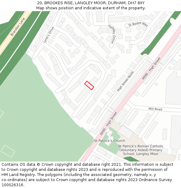 20, BROOKES RISE, LANGLEY MOOR, DURHAM, DH7 8XY: Location map and indicative extent of plot