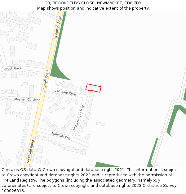 20, BROOKFIELDS CLOSE, NEWMARKET, CB8 7DY: Location map and indicative extent of plot