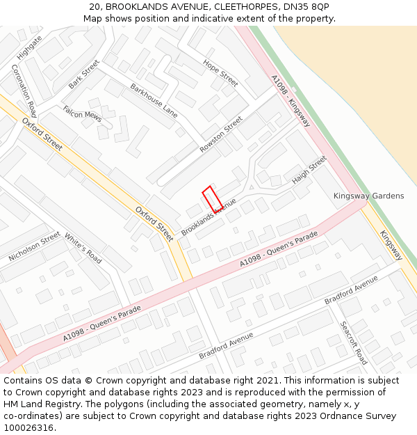 20, BROOKLANDS AVENUE, CLEETHORPES, DN35 8QP: Location map and indicative extent of plot