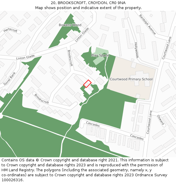 20, BROOKSCROFT, CROYDON, CR0 9NA: Location map and indicative extent of plot