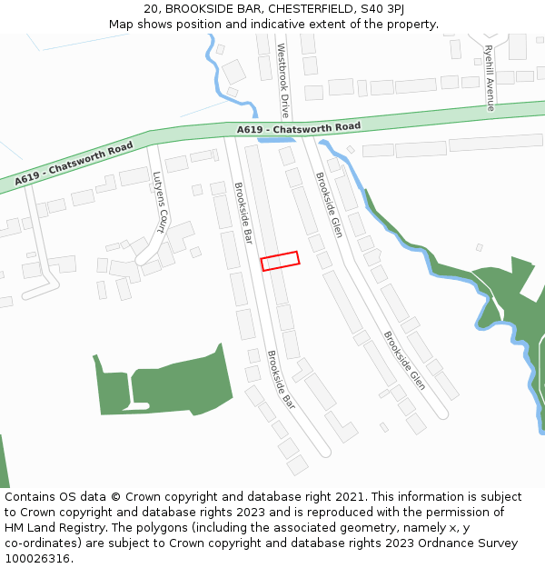 20, BROOKSIDE BAR, CHESTERFIELD, S40 3PJ: Location map and indicative extent of plot