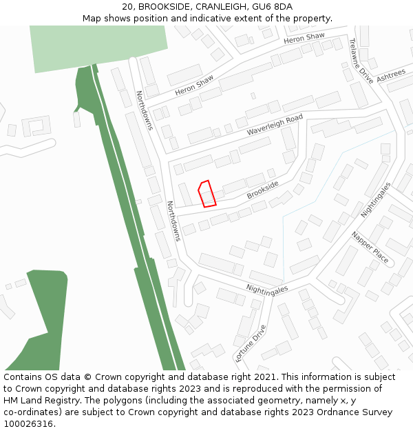 20, BROOKSIDE, CRANLEIGH, GU6 8DA: Location map and indicative extent of plot