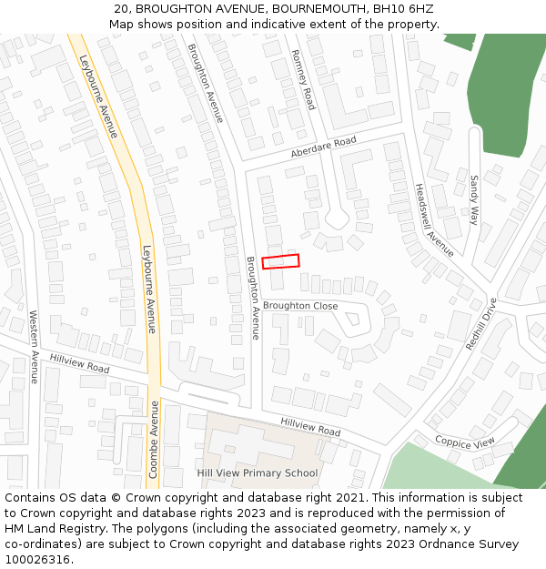 20, BROUGHTON AVENUE, BOURNEMOUTH, BH10 6HZ: Location map and indicative extent of plot