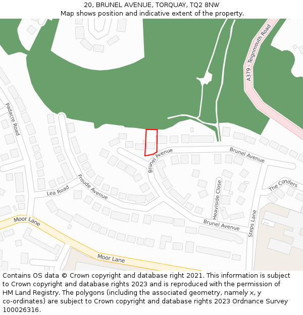 20, BRUNEL AVENUE, TORQUAY, TQ2 8NW: Location map and indicative extent of plot