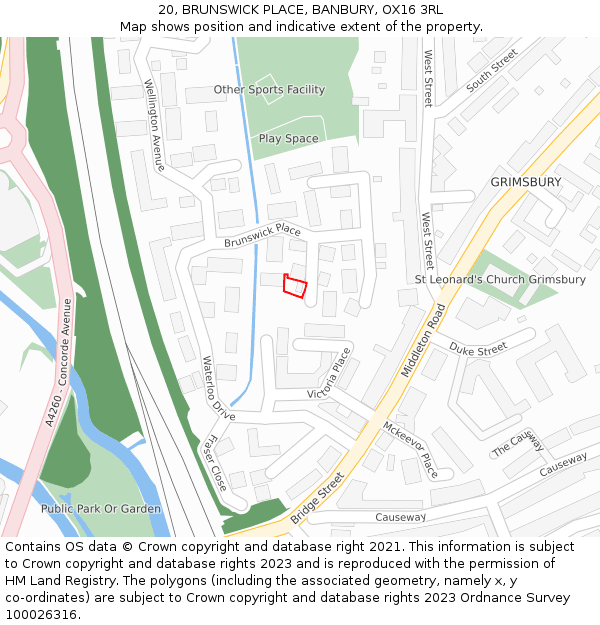 20, BRUNSWICK PLACE, BANBURY, OX16 3RL: Location map and indicative extent of plot