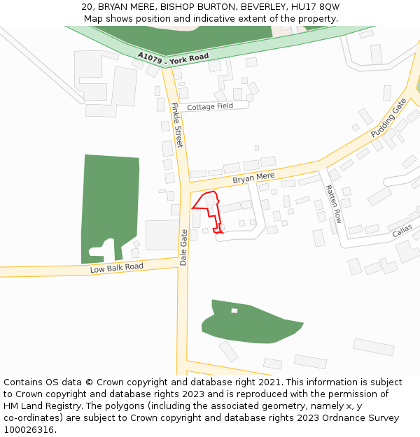 20, BRYAN MERE, BISHOP BURTON, BEVERLEY, HU17 8QW: Location map and indicative extent of plot