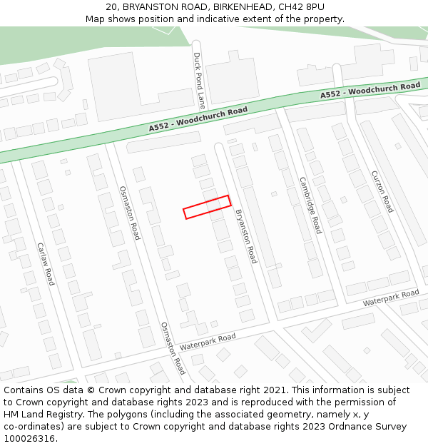 20, BRYANSTON ROAD, BIRKENHEAD, CH42 8PU: Location map and indicative extent of plot