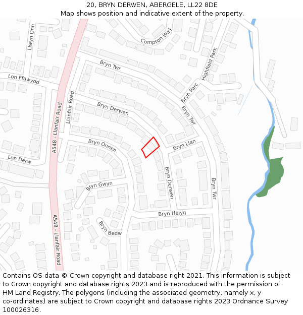 20, BRYN DERWEN, ABERGELE, LL22 8DE: Location map and indicative extent of plot