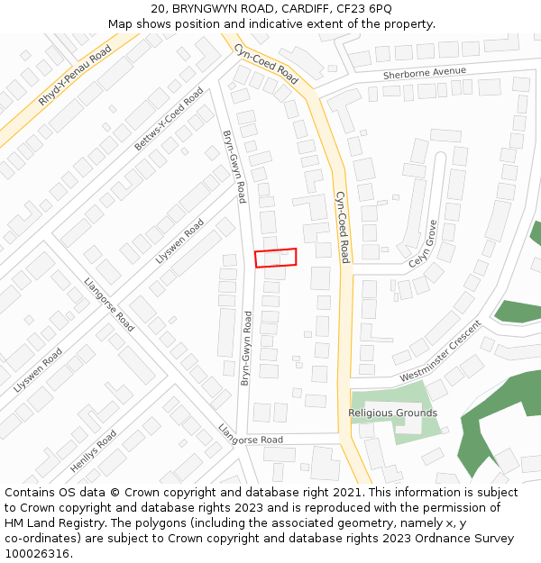 20, BRYNGWYN ROAD, CARDIFF, CF23 6PQ: Location map and indicative extent of plot