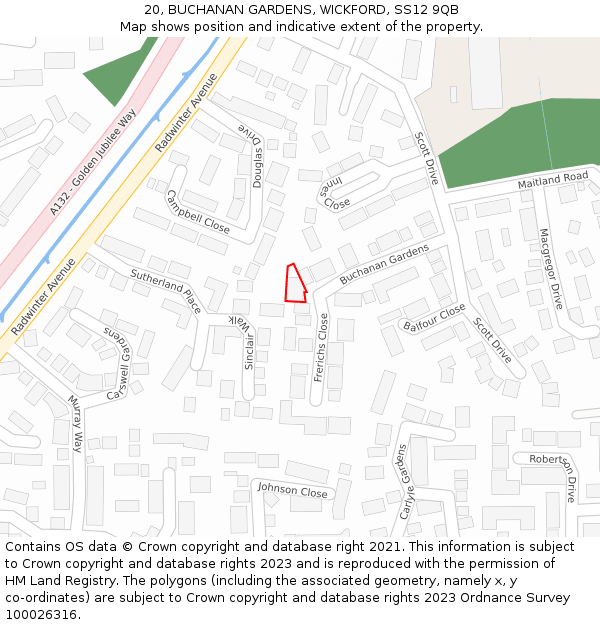 20, BUCHANAN GARDENS, WICKFORD, SS12 9QB: Location map and indicative extent of plot