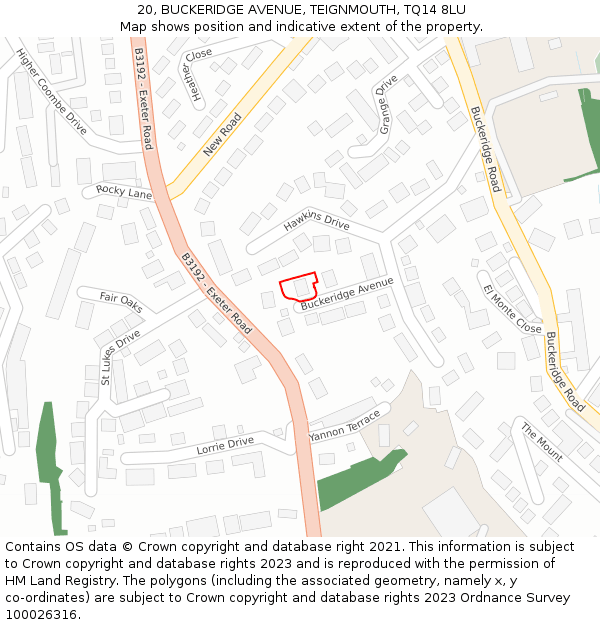 20, BUCKERIDGE AVENUE, TEIGNMOUTH, TQ14 8LU: Location map and indicative extent of plot