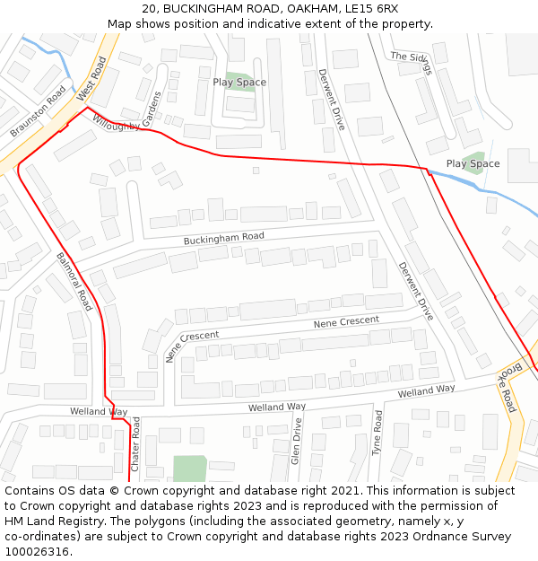 20, BUCKINGHAM ROAD, OAKHAM, LE15 6RX: Location map and indicative extent of plot