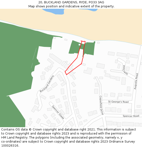 20, BUCKLAND GARDENS, RYDE, PO33 3AG: Location map and indicative extent of plot