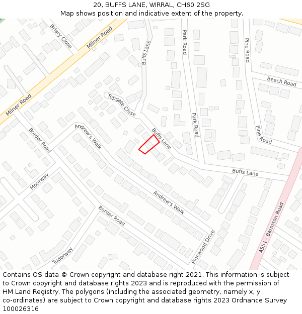 20, BUFFS LANE, WIRRAL, CH60 2SG: Location map and indicative extent of plot