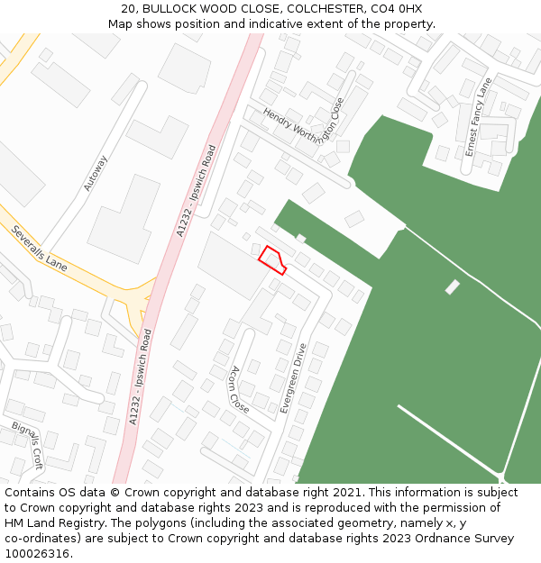 20, BULLOCK WOOD CLOSE, COLCHESTER, CO4 0HX: Location map and indicative extent of plot