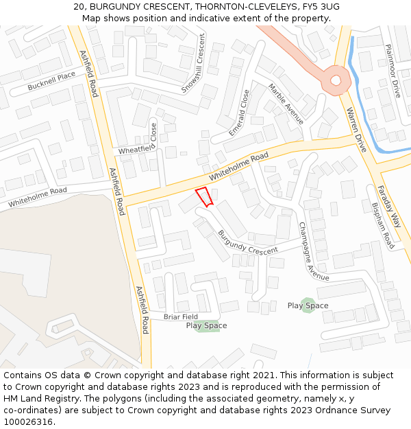 20, BURGUNDY CRESCENT, THORNTON-CLEVELEYS, FY5 3UG: Location map and indicative extent of plot