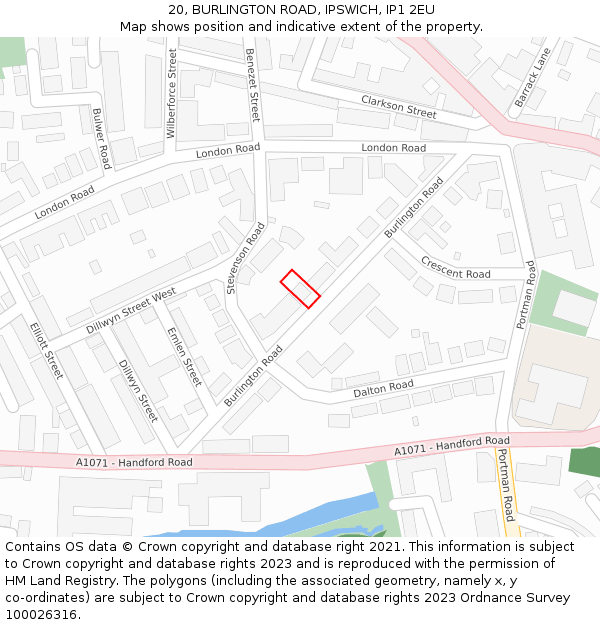 20, BURLINGTON ROAD, IPSWICH, IP1 2EU: Location map and indicative extent of plot