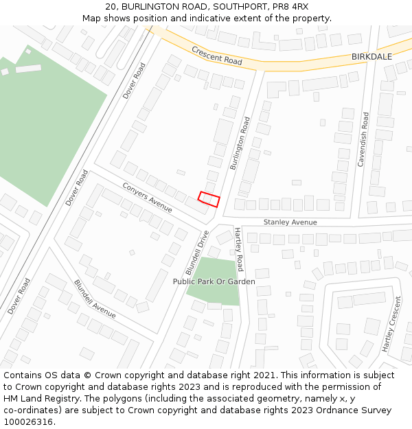 20, BURLINGTON ROAD, SOUTHPORT, PR8 4RX: Location map and indicative extent of plot