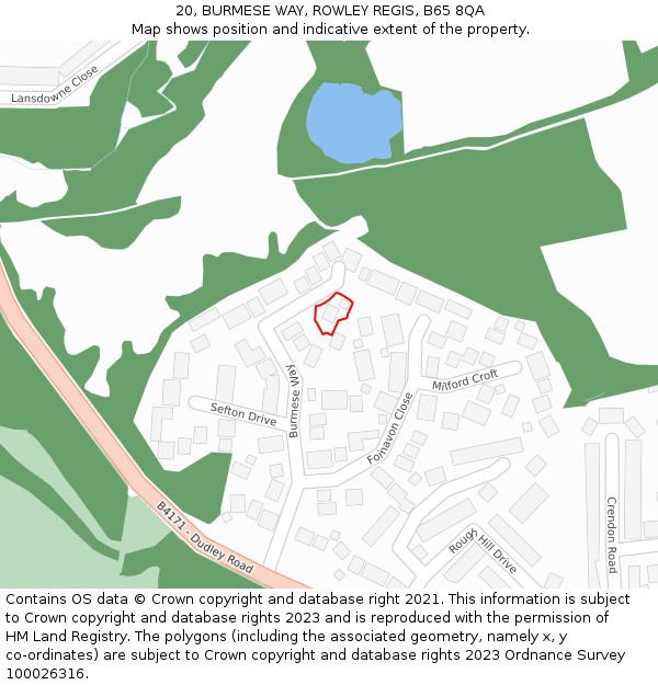 20, BURMESE WAY, ROWLEY REGIS, B65 8QA: Location map and indicative extent of plot