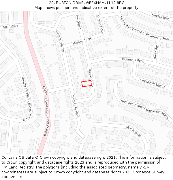 20, BURTON DRIVE, WREXHAM, LL12 8BG: Location map and indicative extent of plot