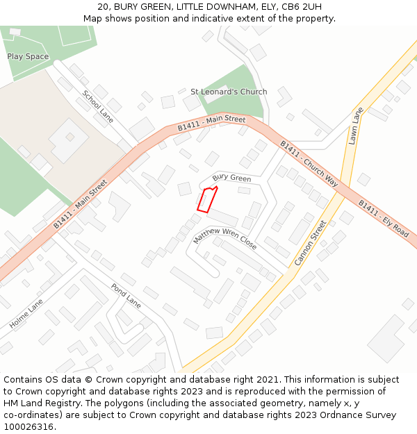 20, BURY GREEN, LITTLE DOWNHAM, ELY, CB6 2UH: Location map and indicative extent of plot