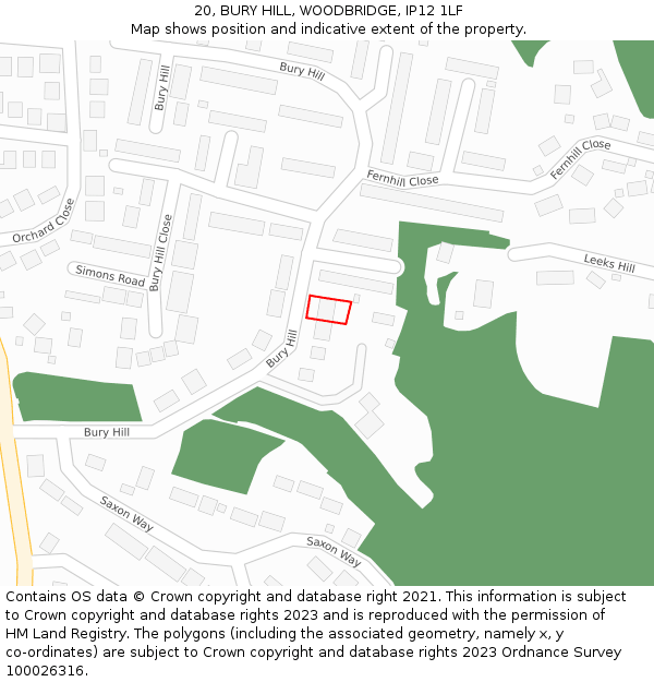 20, BURY HILL, WOODBRIDGE, IP12 1LF: Location map and indicative extent of plot