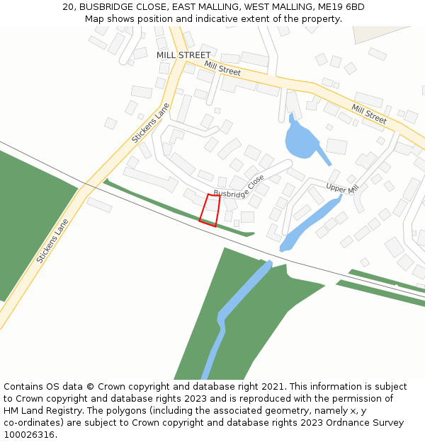 20, BUSBRIDGE CLOSE, EAST MALLING, WEST MALLING, ME19 6BD: Location map and indicative extent of plot