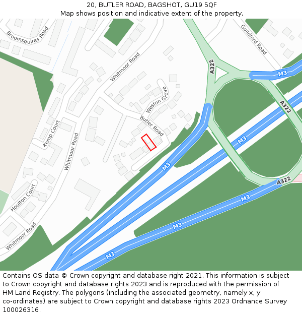 20, BUTLER ROAD, BAGSHOT, GU19 5QF: Location map and indicative extent of plot