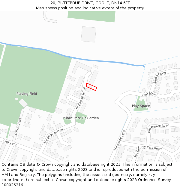 20, BUTTERBUR DRIVE, GOOLE, DN14 6FE: Location map and indicative extent of plot