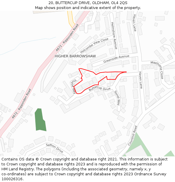 20, BUTTERCUP DRIVE, OLDHAM, OL4 2QS: Location map and indicative extent of plot