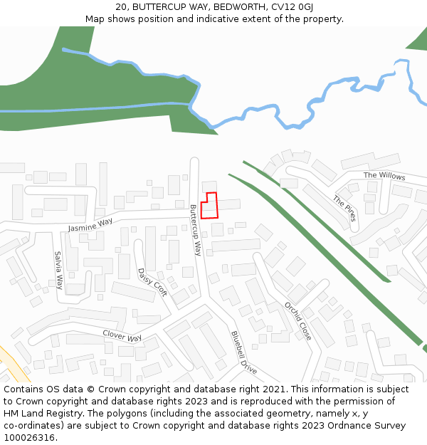 20, BUTTERCUP WAY, BEDWORTH, CV12 0GJ: Location map and indicative extent of plot