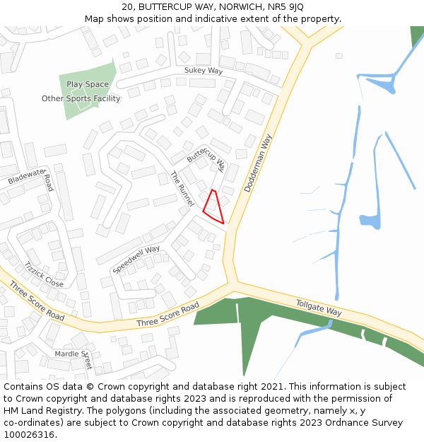 20, BUTTERCUP WAY, NORWICH, NR5 9JQ: Location map and indicative extent of plot