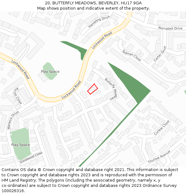 20, BUTTERFLY MEADOWS, BEVERLEY, HU17 9GA: Location map and indicative extent of plot